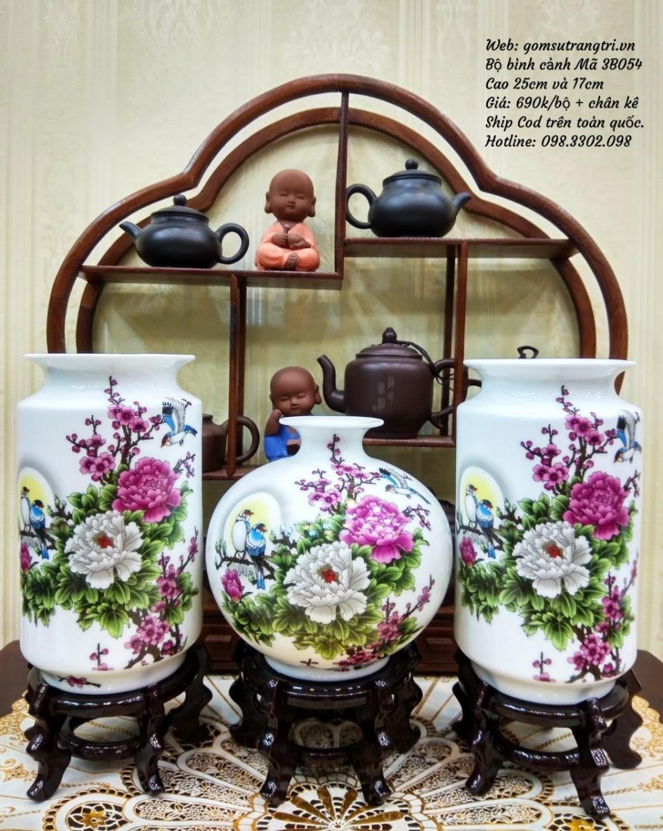 Bộ bình cảnh Hoa mẫu đơn